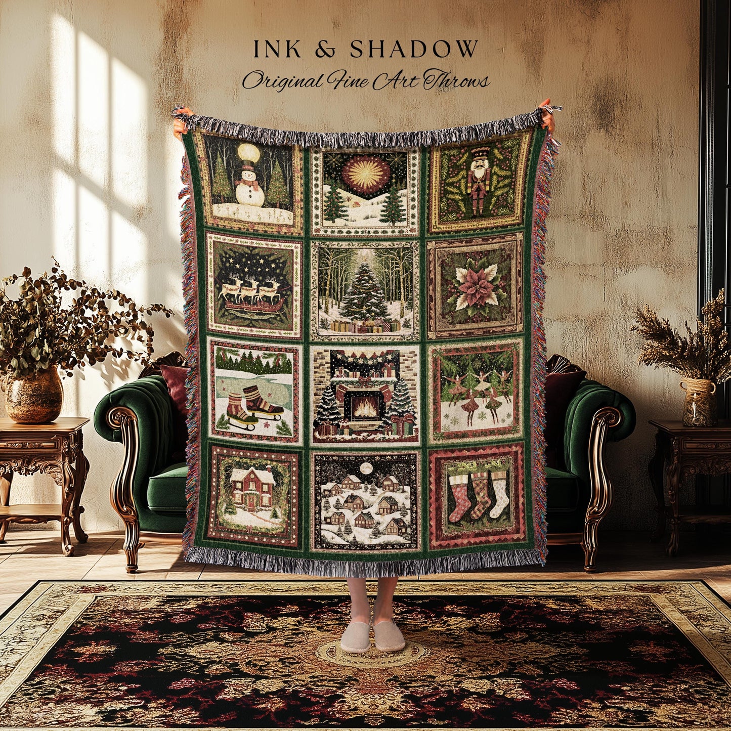 North Star Nostalgia Woven Throw | Boho Cozy Winter Wonderland Aesthetic Festive Blanket for Holiday Home Scandinavian Style Comfort Gift |