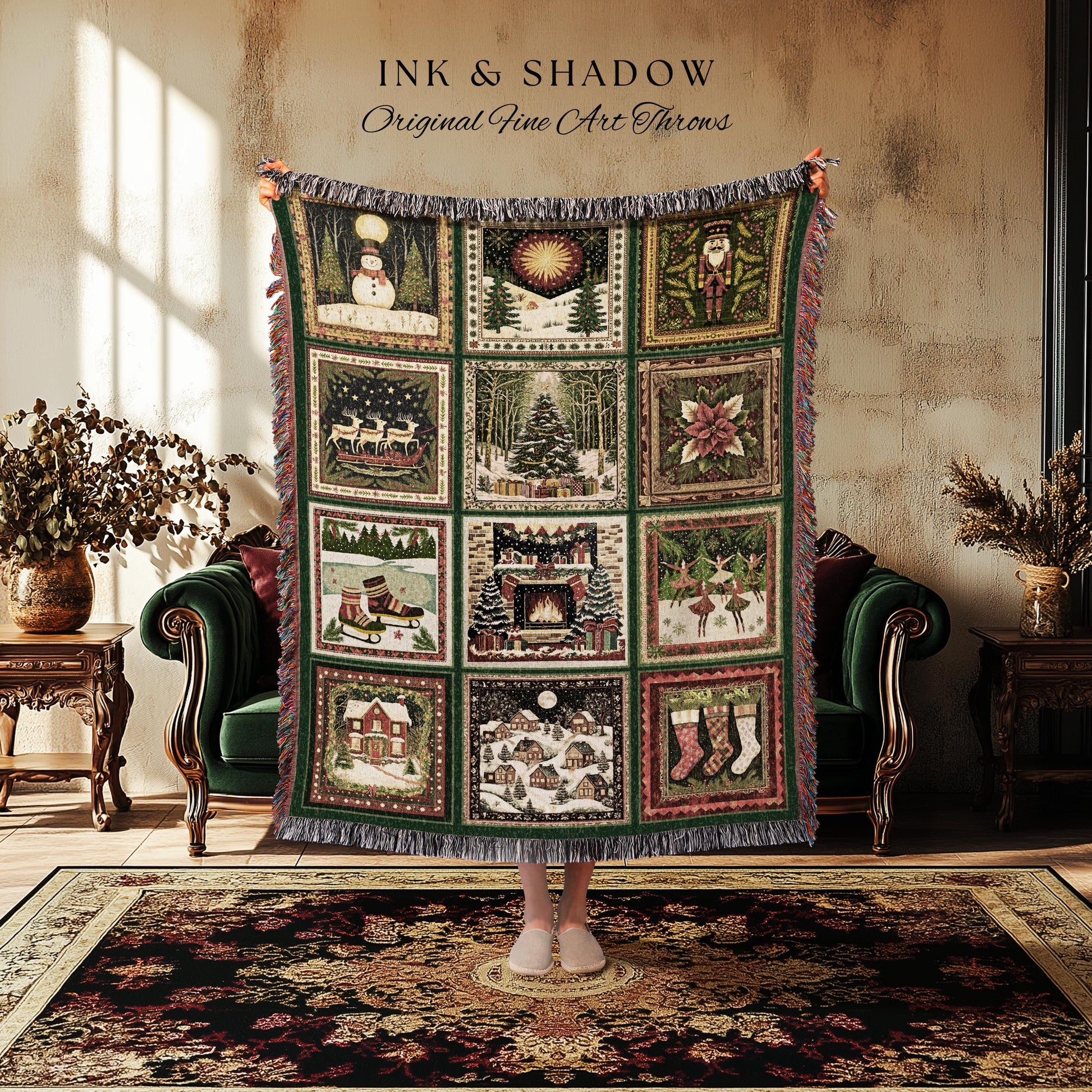 North Star Nostalgia Woven Throw | Boho Cozy Winter Wonderland Aesthetic Festive Blanket for Holiday Home Scandinavian Style Comfort Gift |