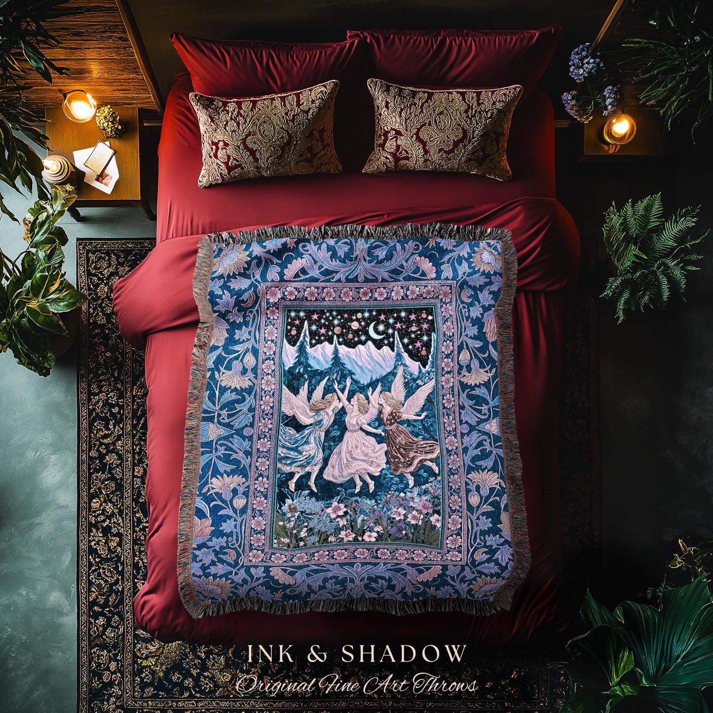 Mystic Lavender Dreamy Fairy Blanket | Midsummer Aesthetic Woodland Folklore Wall Tapestry Dark Academia Whimsical Woven Throw Enchanted |