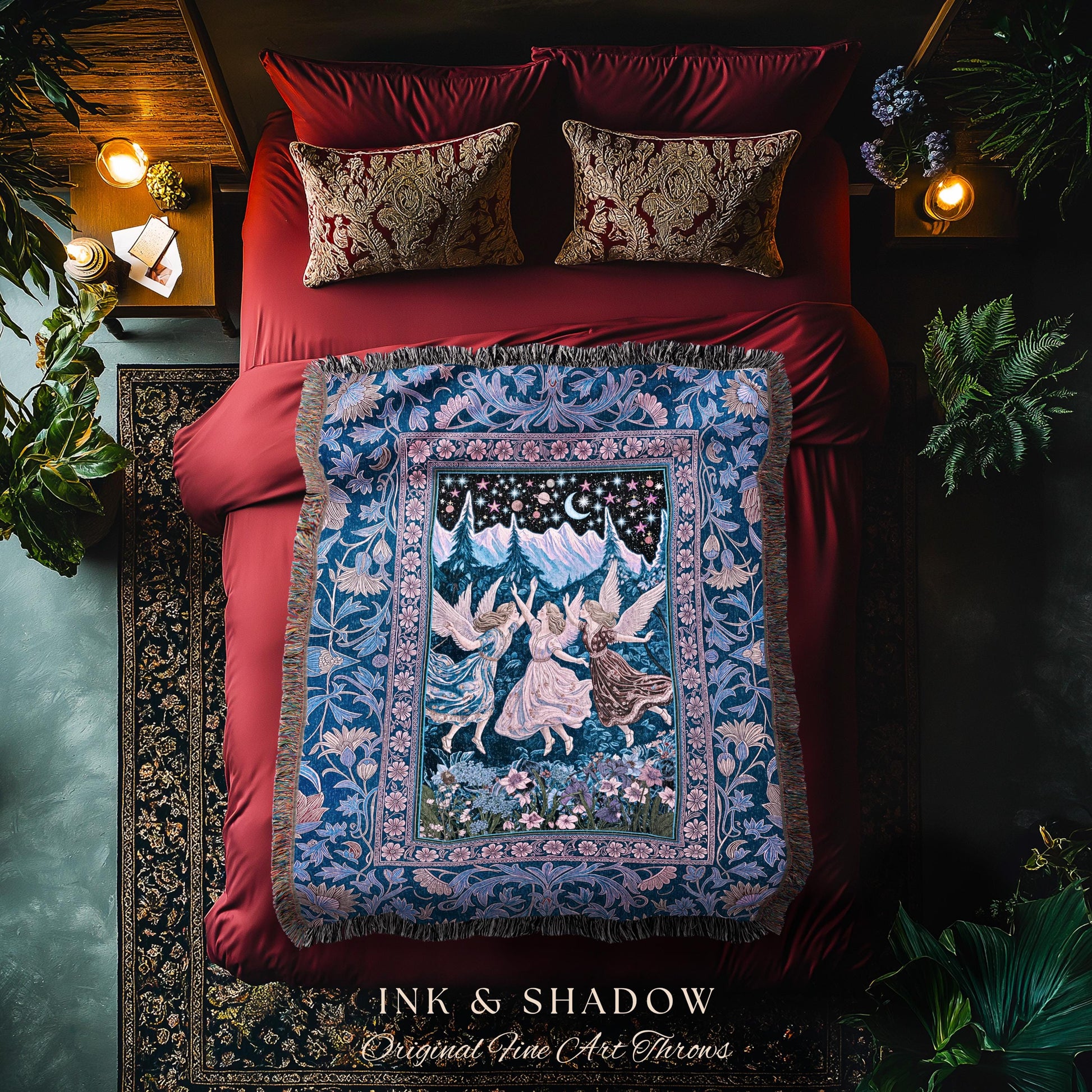 Mystic Lavender Dreamy Fairy Blanket | Midsummer Aesthetic Woodland Folklore Wall Tapestry Dark Academia Whimsical Woven Throw Enchanted |