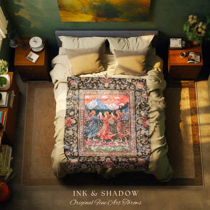 Enchanted Meadow Angel Blanket | Ethereal Dreamy Bohemian Cottagecore Light Academia Mystic Folklore Woven Tapestry Pastel Whimsical Decor