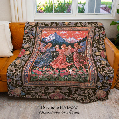 Enchanted Meadow Angel Blanket | Ethereal Dreamy Bohemian Cottagecore Light Academia Mystic Folklore Woven Tapestry Pastel Whimsical Decor