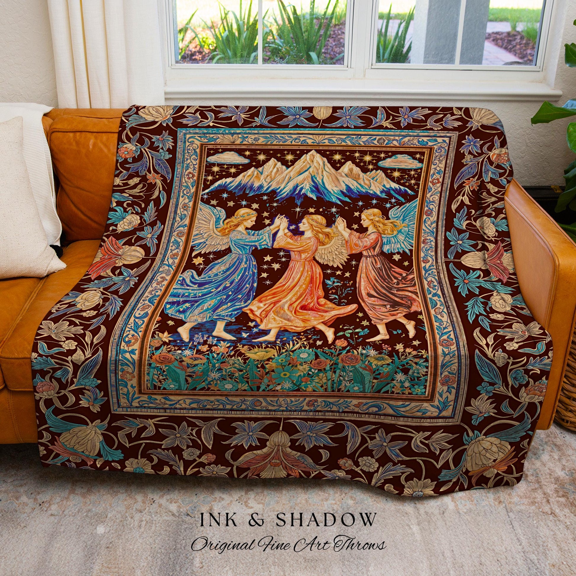 Spring Goddesses Wildflower Fairy Blanket | Medieval Academia Woven Tapestry Dark Cottagecore Dreamy Ethereal Fairytale Throw Fairycore Home