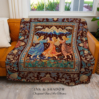 Spring Goddesses Wildflower Fairy Blanket | Medieval Academia Woven Tapestry Dark Cottagecore Dreamy Ethereal Fairytale Throw Fairycore Home