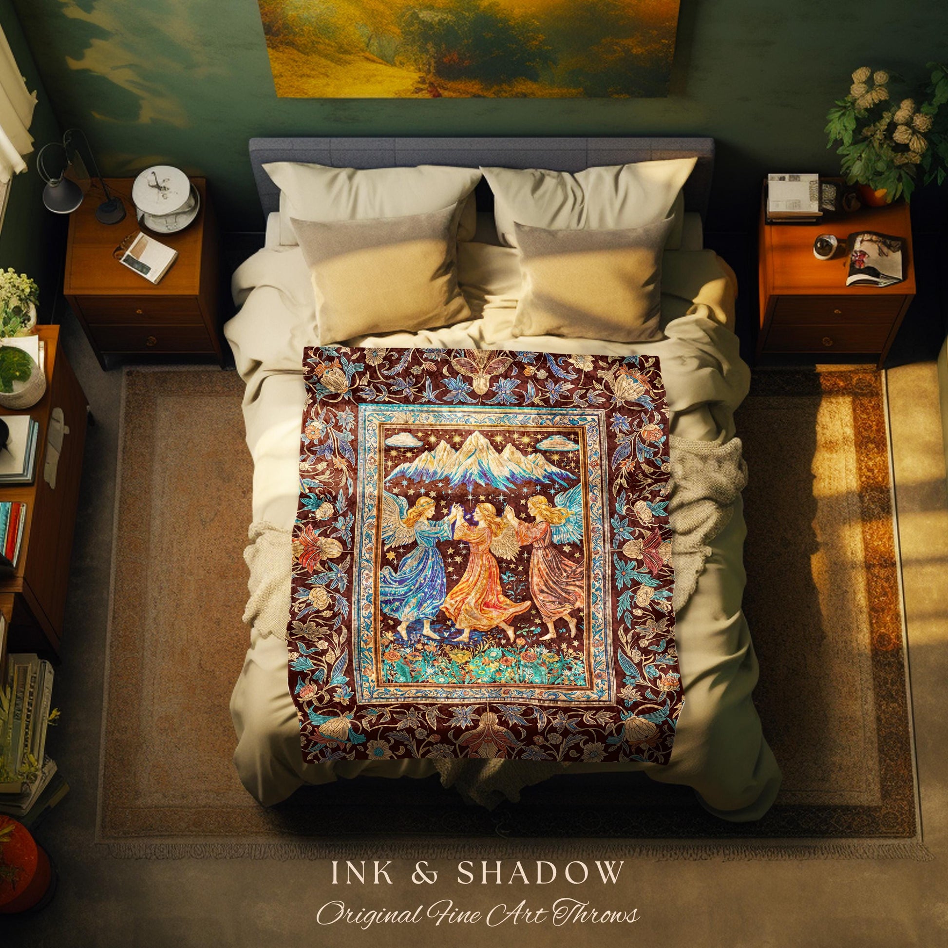 Spring Goddesses Wildflower Fairy Blanket | Medieval Academia Woven Tapestry Dark Cottagecore Dreamy Ethereal Fairytale Throw Fairycore Home