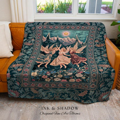 Sunny Wildflower Meadow Fairy Tapestry | Midsummer Aesthetic Throw Blanket Folklore Fairytale Enchanted Medieval Angels Cottagecore Coquette