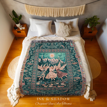 Sunny Wildflower Meadow Fairy Tapestry | Midsummer Aesthetic Throw Blanket Folklore Fairytale Enchanted Medieval Angels Cottagecore Coquette