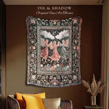 Medieval Pastel Angels Throw Blanket | Whimsical Fairytale Folklore Woven Tapestry Dark Academia Aesthetic Enchanted Cottagecore Ethereal |