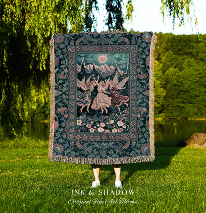 Sunny Wildflower Meadow Fairy Tapestry | Midsummer Aesthetic Throw Blanket Folklore Fairytale Enchanted Medieval Angels Cottagecore Coquette