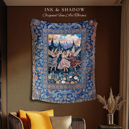 Whimsical Mythology Moody Woven Tapestry | Pastel Folklore Ethereal Throw Blanket Dreamy Cottagecore Medieval Bedroom Dark Aesthetic Witchy