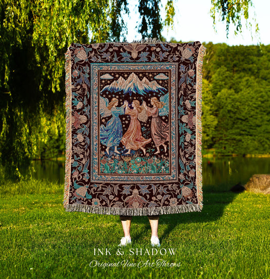 Spring Goddesses Wildflower Fairy Blanket | Medieval Academia Woven Tapestry Dark Cottagecore Dreamy Ethereal Fairytale Throw Fairycore Home