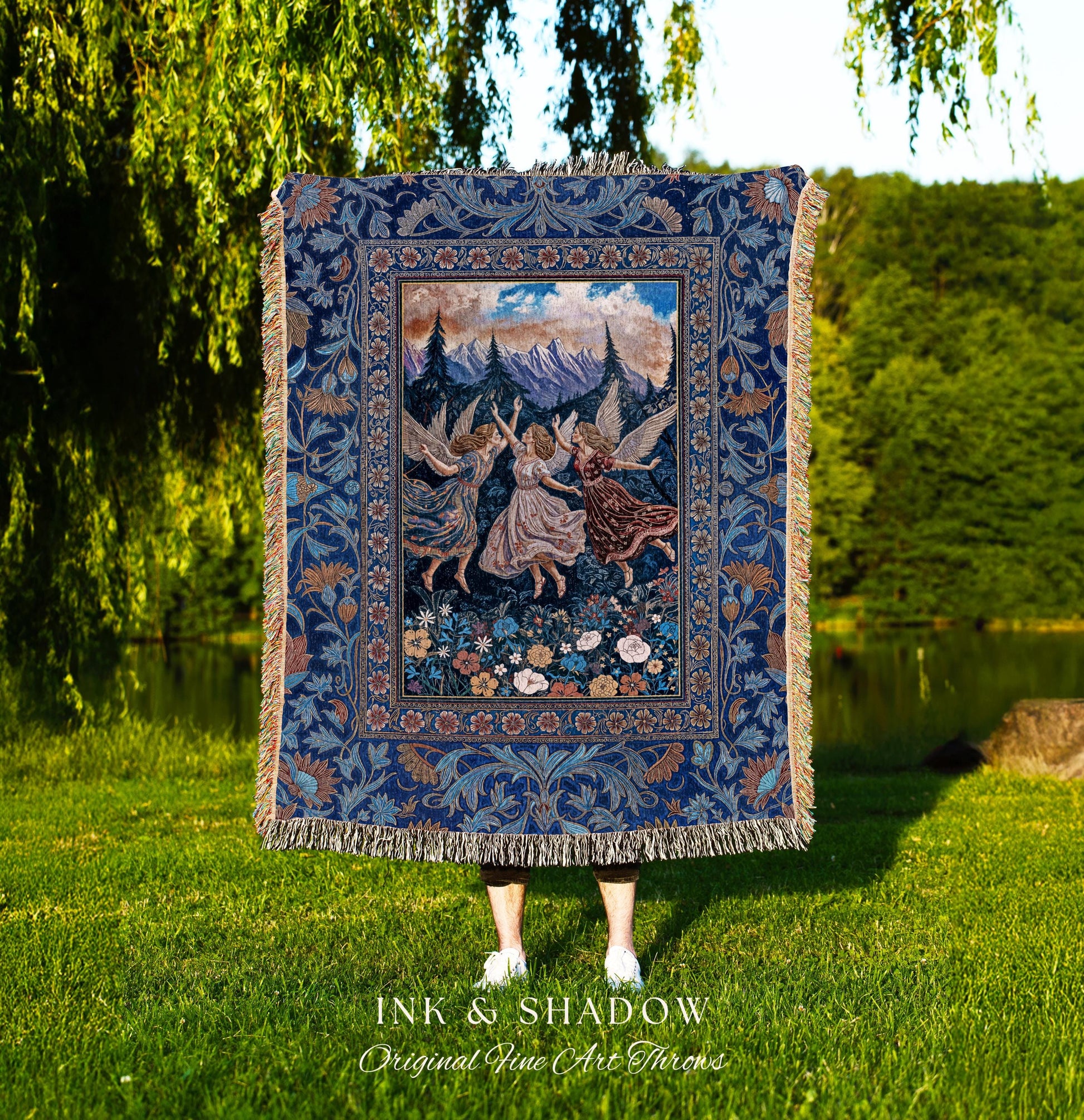 Whimsical Mythology Moody Woven Tapestry | Pastel Folklore Ethereal Throw Blanket Dreamy Cottagecore Medieval Bedroom Dark Aesthetic Witchy