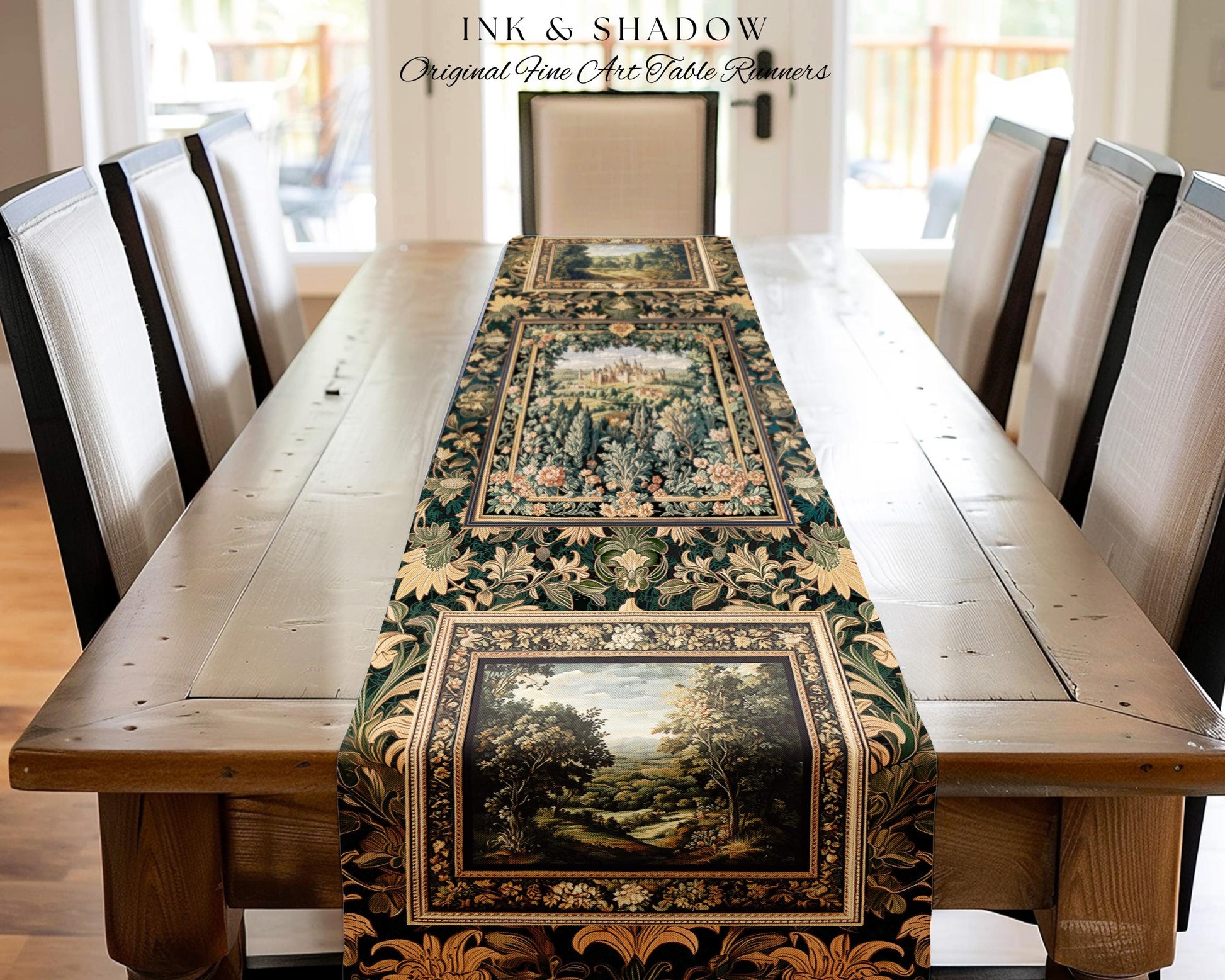Dark Academia Victorian Royal Table Runner | Fantasy Dining Room Boho Woodland Princess Medieval Rustic Floral Landscape Coquette Maximalist
