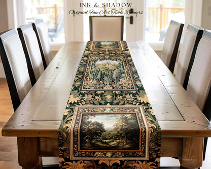 Dark Academia Victorian Royal Table Runner | Fantasy Dining Room Boho Woodland Princess Medieval Rustic Floral Landscape Coquette Maximalist