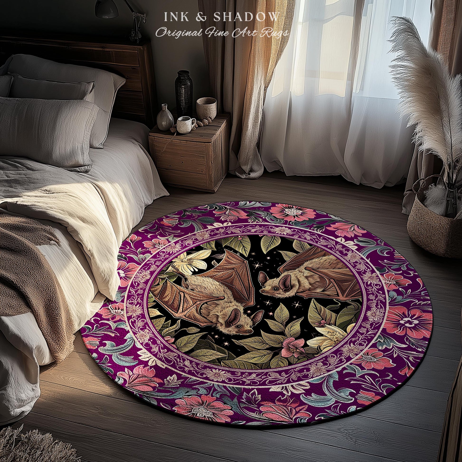 Romantic Victorian Gothic Bat Lovers Rug Whimsical Dark Floral Baroque Forestcore | Ethereal Botanical Whimsical Woodland Cottagecore Decor