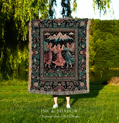 Fairycore Ethereal Angel Throw Blanket | Woodland Folklore Bohemian Midsummer Aesthetic Light Academia Cozy Forestcore Home Decor Witchy |