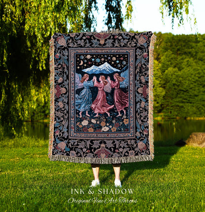 Mountain Fairies Magical Throw Blanket | Whimsical Scandinavian Folklore Woven Wall Tapestry Medieval Angel Aesthetic Celestial Woodland |