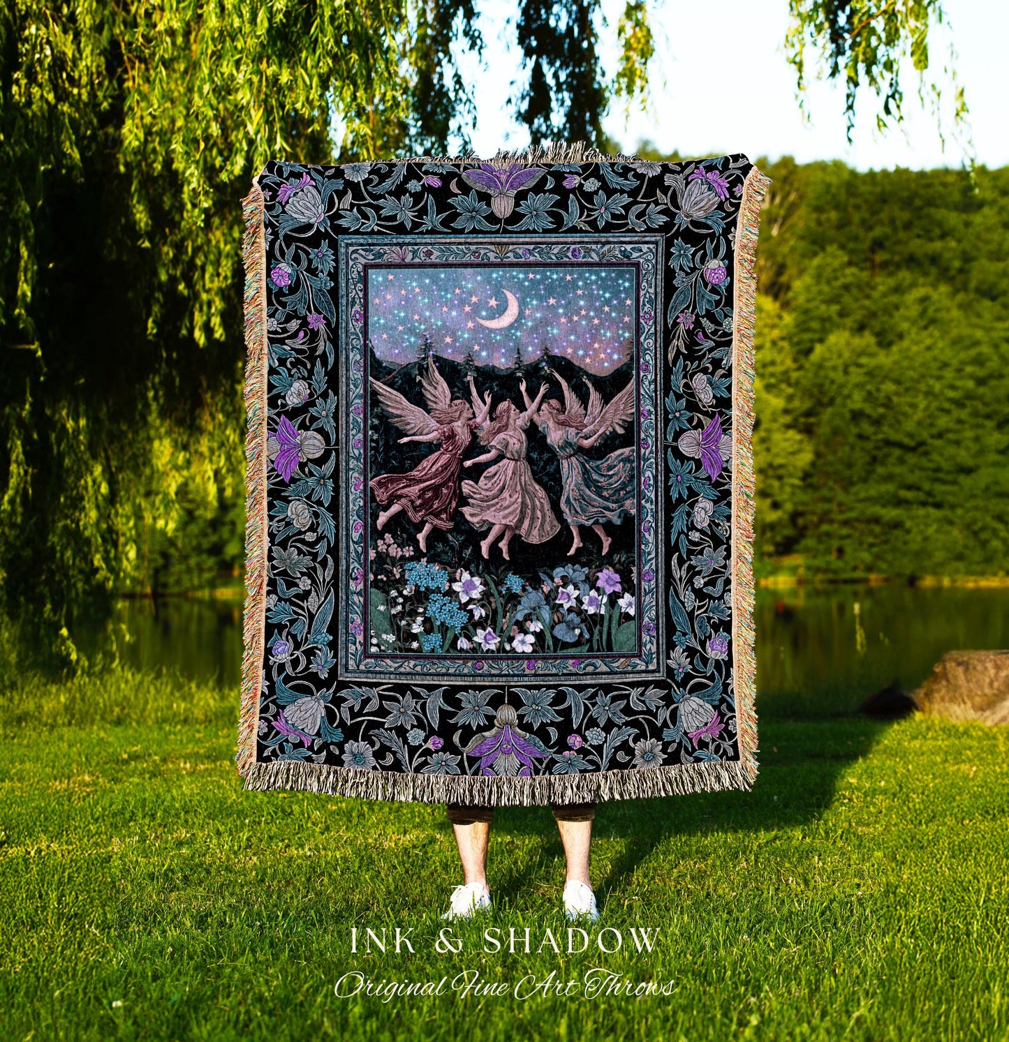 Pastel Fairytale Ethereal Fairy Blanket | Whimsical Folklore Medieval Woven Throw Mystical Fairycore Mystic Academia Dreamy Boho Home Decor