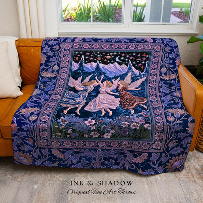 Mystic Lavender Dreamy Fairy Blanket | Midsummer Aesthetic Woodland Folklore Wall Tapestry Dark Academia Whimsical Woven Throw Enchanted |