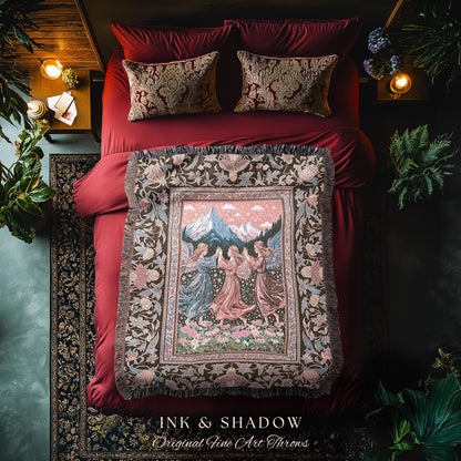 Enchanted Meadow Angel Blanket | Ethereal Dreamy Bohemian Cottagecore Light Academia Mystic Folklore Woven Tapestry Pastel Whimsical Decor
