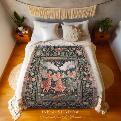 Medieval Pastel Angels Throw Blanket | Whimsical Fairytale Folklore Woven Tapestry Dark Academia Aesthetic Enchanted Cottagecore Ethereal |