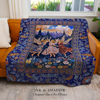 Whimsical Mythology Moody Woven Tapestry | Pastel Folklore Ethereal Throw Blanket Dreamy Cottagecore Medieval Bedroom Dark Aesthetic Witchy