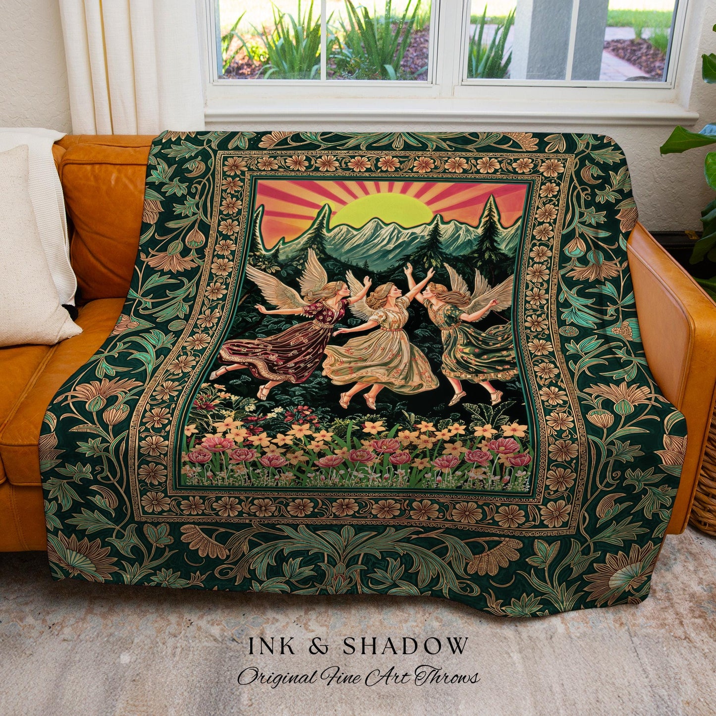 Storybook Retro Fairies Woven Tapestry | Whimsical Vintage Fairytale Enchanted Cottagecore Bedroom Dreamy Throw Blanket Medieval Mythology |