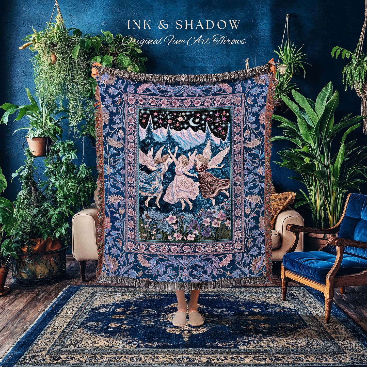 Mystic Lavender Dreamy Fairy Blanket | Midsummer Aesthetic Woodland Folklore Wall Tapestry Dark Academia Whimsical Woven Throw Enchanted |