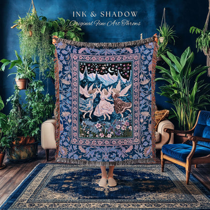 Mystic Lavender Dreamy Fairy Blanket | Midsummer Aesthetic Woodland Folklore Wall Tapestry Dark Academia Whimsical Woven Throw Enchanted |