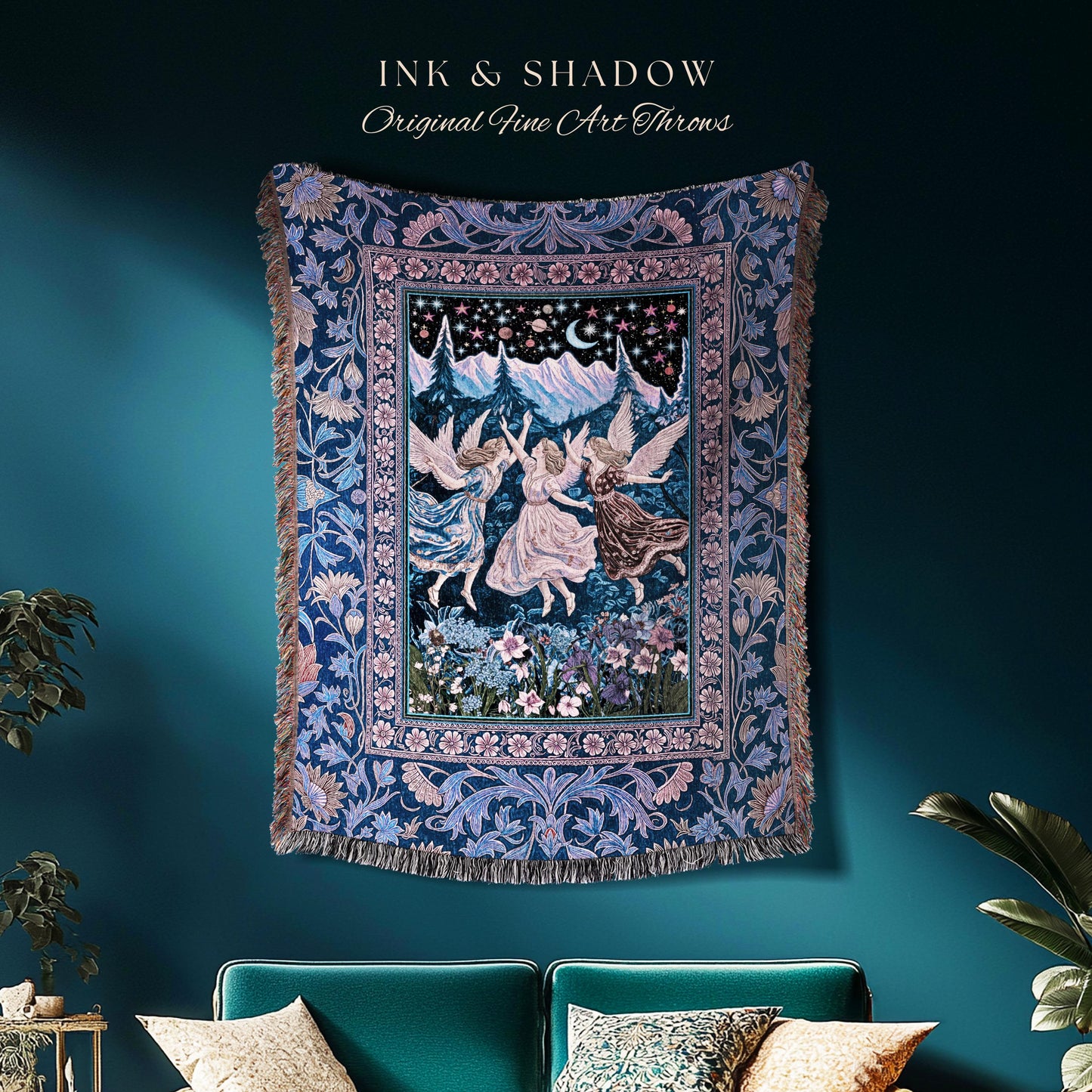 Mystic Lavender Dreamy Fairy Blanket | Midsummer Aesthetic Woodland Folklore Wall Tapestry Dark Academia Whimsical Woven Throw Enchanted |