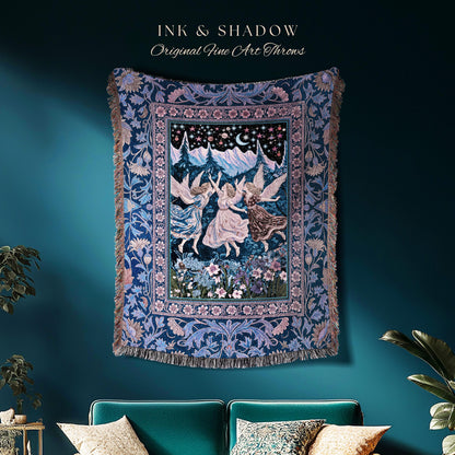 Mystic Lavender Dreamy Fairy Blanket | Midsummer Aesthetic Woodland Folklore Wall Tapestry Dark Academia Whimsical Woven Throw Enchanted |