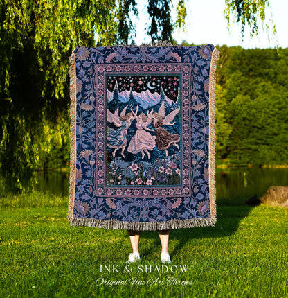 Mystic Lavender Dreamy Fairy Blanket | Midsummer Aesthetic Woodland Folklore Wall Tapestry Dark Academia Whimsical Woven Throw Enchanted |