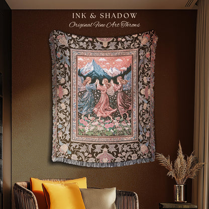 Enchanted Meadow Angel Blanket | Ethereal Dreamy Bohemian Cottagecore Light Academia Mystic Folklore Woven Tapestry Pastel Whimsical Decor