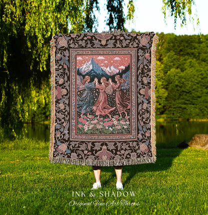 Enchanted Meadow Angel Blanket | Ethereal Dreamy Bohemian Cottagecore Light Academia Mystic Folklore Woven Tapestry Pastel Whimsical Decor