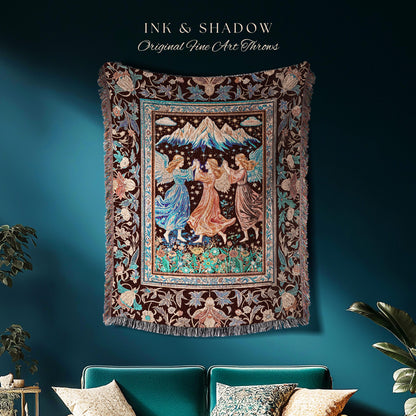 Spring Goddesses Wildflower Fairy Blanket | Medieval Academia Woven Tapestry Dark Cottagecore Dreamy Ethereal Fairytale Throw Fairycore Home