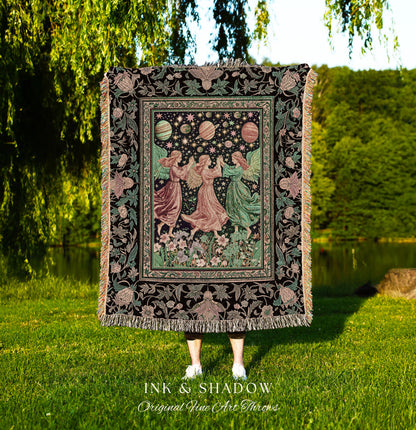 Astral Angels Whimsical Cozy Throw | Modern Medieval Fairycore Blanket Enchanted Dreamy Cottagecore Dark Academia Aesthetic Woven Tapestry |