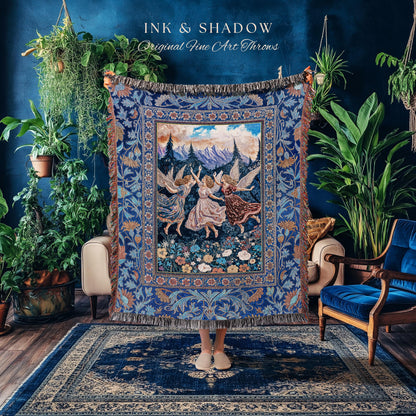 Whimsical Mythology Moody Woven Tapestry | Pastel Folklore Ethereal Throw Blanket Dreamy Cottagecore Medieval Bedroom Dark Aesthetic Witchy