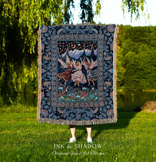 Dark Cottagecore Angels Blanket | Mystic Folklore Aesthetic Medieval Bedroom Throw Magical Fairycore Whimsical Academia Dreamy Fairytale |