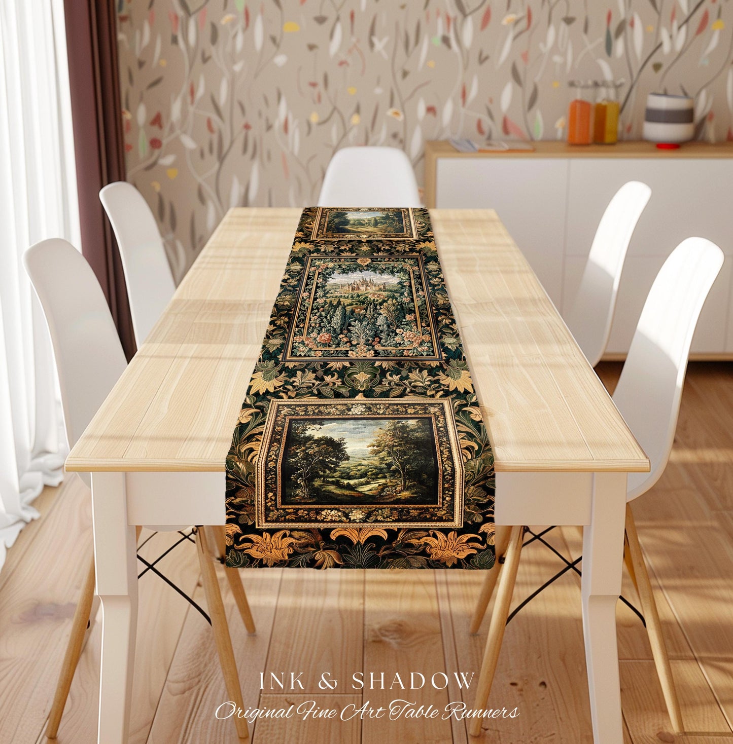 Dark Academia Victorian Royal Table Runner | Fantasy Dining Room Boho Woodland Princess Medieval Rustic Floral Landscape Coquette Maximalist