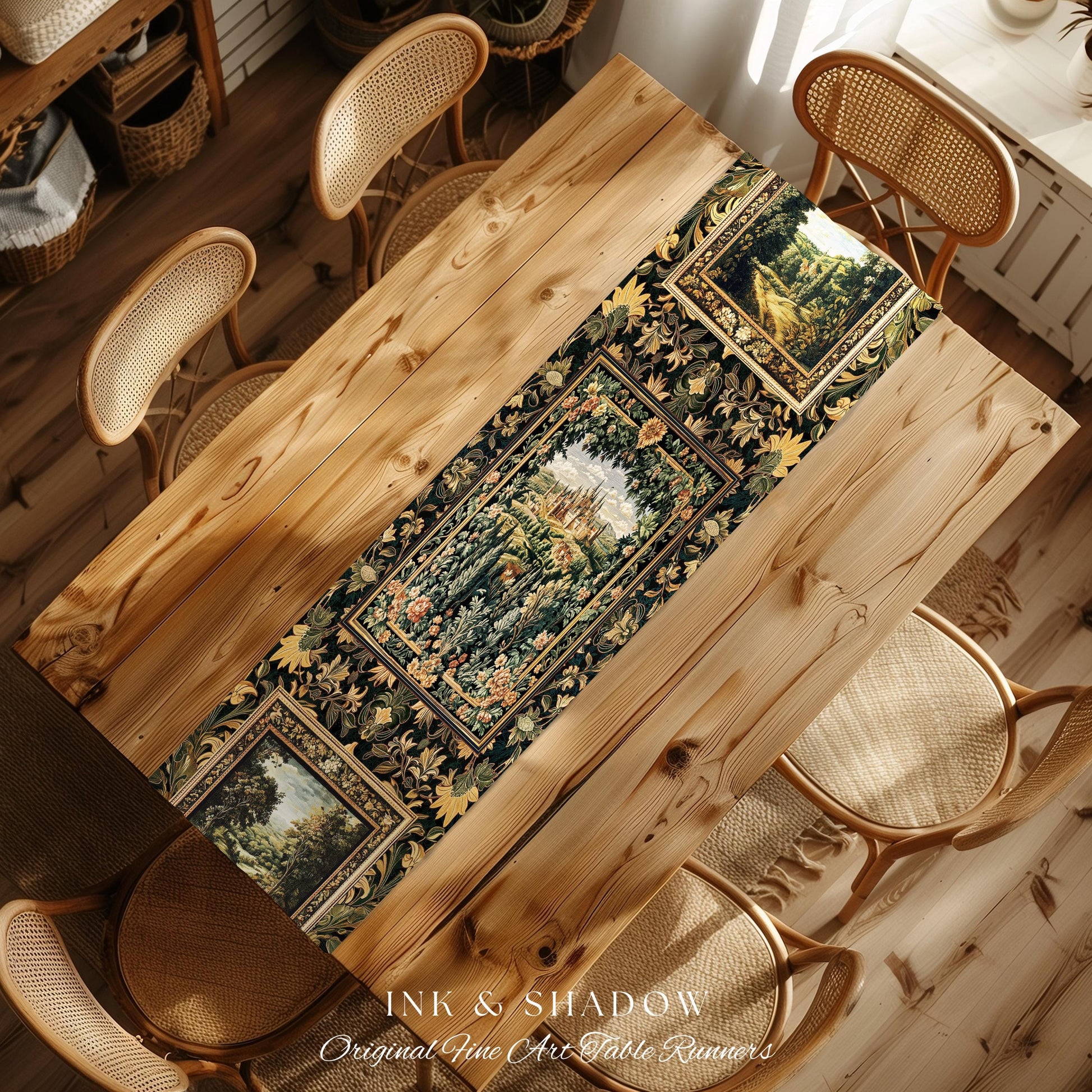 Dark Academia Victorian Royal Table Runner | Fantasy Dining Room Boho Woodland Princess Medieval Rustic Floral Landscape Coquette Maximalist