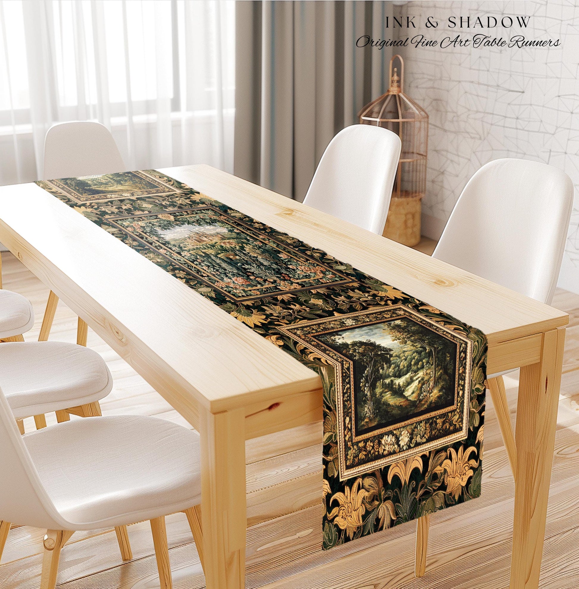 Dark Academia Victorian Royal Table Runner | Fantasy Dining Room Boho Woodland Princess Medieval Rustic Floral Landscape Coquette Maximalist