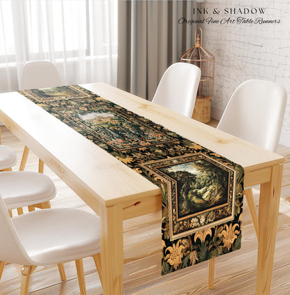 Dark Academia Victorian Royal Table Runner | Fantasy Dining Room Boho Woodland Princess Medieval Rustic Floral Landscape Coquette Maximalist
