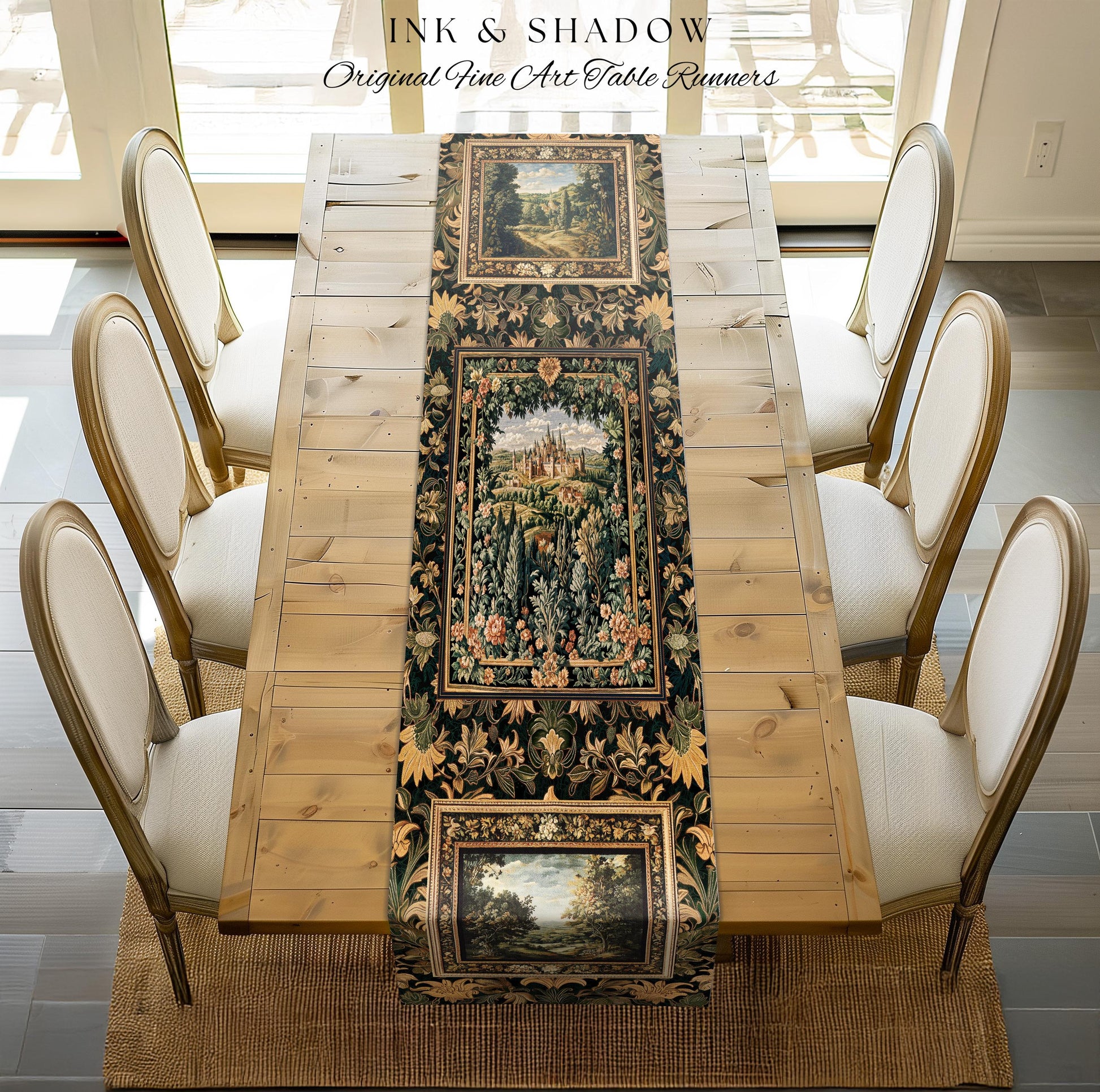 Dark Academia Victorian Royal Table Runner | Fantasy Dining Room Boho Woodland Princess Medieval Rustic Floral Landscape Coquette Maximalist