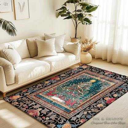 Gothic Floral Xmas Tree Blanket | Festive Baroque Style Woven Tapestry Vintage Holiday Decor Cozy Winter Aesthetic Heirloom Rustic Christmas