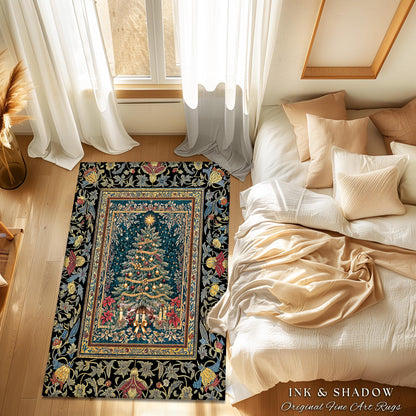 Holy Night Christmas Rug | Vintage Tree Floor Art Cozy Winter Decor Retro Holiday Accent Heirloom Cottagecore Yuletide Home Style