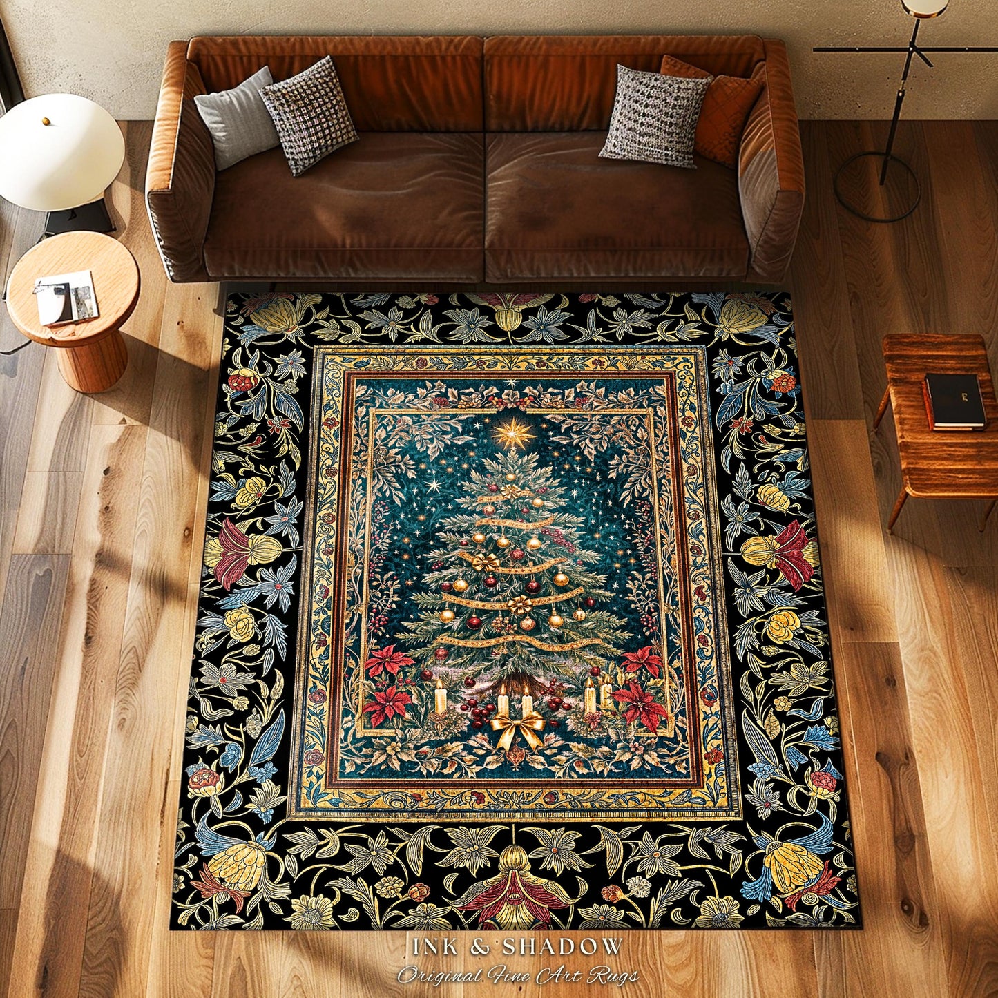 Holy Night Christmas Rug | Vintage Tree Floor Art Cozy Winter Decor Retro Holiday Accent Heirloom Cottagecore Yuletide Home Style