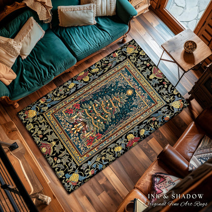 Holy Night Christmas Rug | Vintage Tree Floor Art Cozy Winter Decor Retro Holiday Accent Heirloom Cottagecore Yuletide Home Style