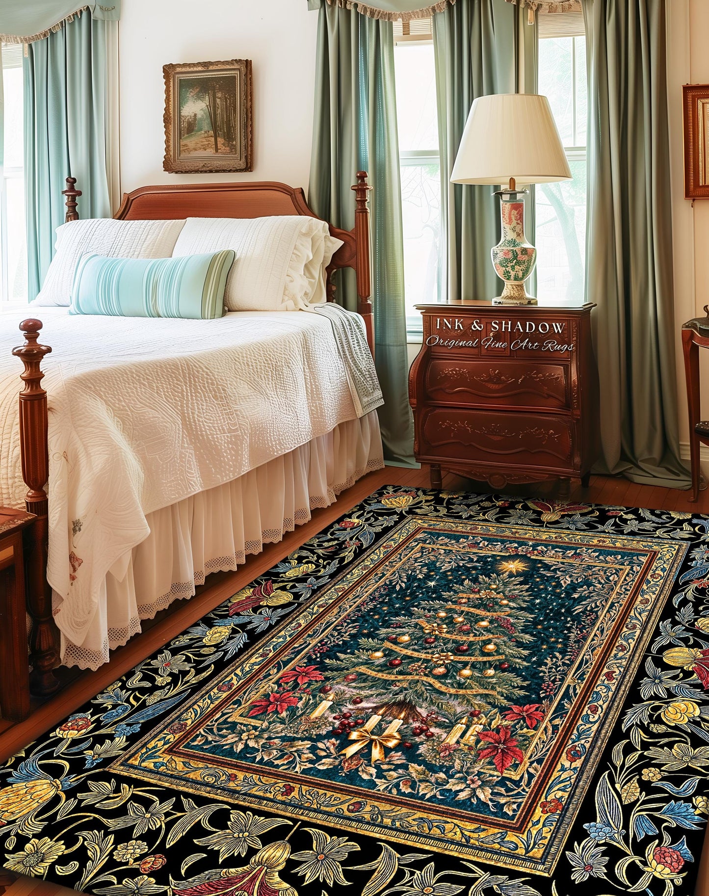 Holy Night Christmas Rug | Vintage Tree Floor Art Cozy Winter Decor Retro Holiday Accent Heirloom Cottagecore Yuletide Home Style