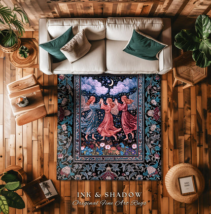 Celestial Angel Fairies Accent Rug | Witchy Fairycore Dreamy Aesthetic Woodland Folklore Bedroom Decor Mystic Cottagecore Fairies Ethereal