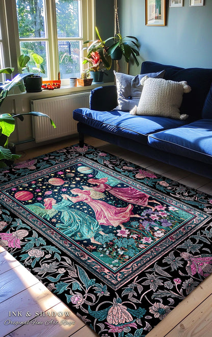 Witchy Celestial Angels Accent Rug | Astrology Inspired Cosmic Bedroom Decor Whimsical Eclectic Home Decor Fairycore Bohemian Jewel Tone |